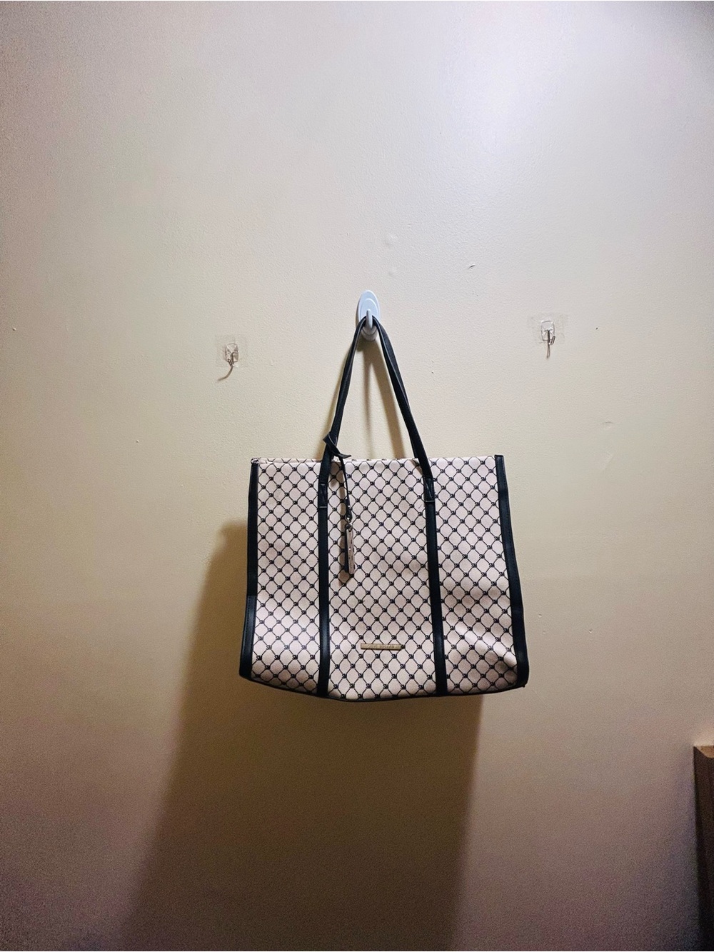 Steve Madden Beige Patterned Tote with Black Trim